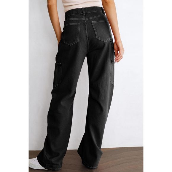 Azura Exchange  Black High Waist Straight Leg Cargo Pants with Pockets - Picture 15 of 15